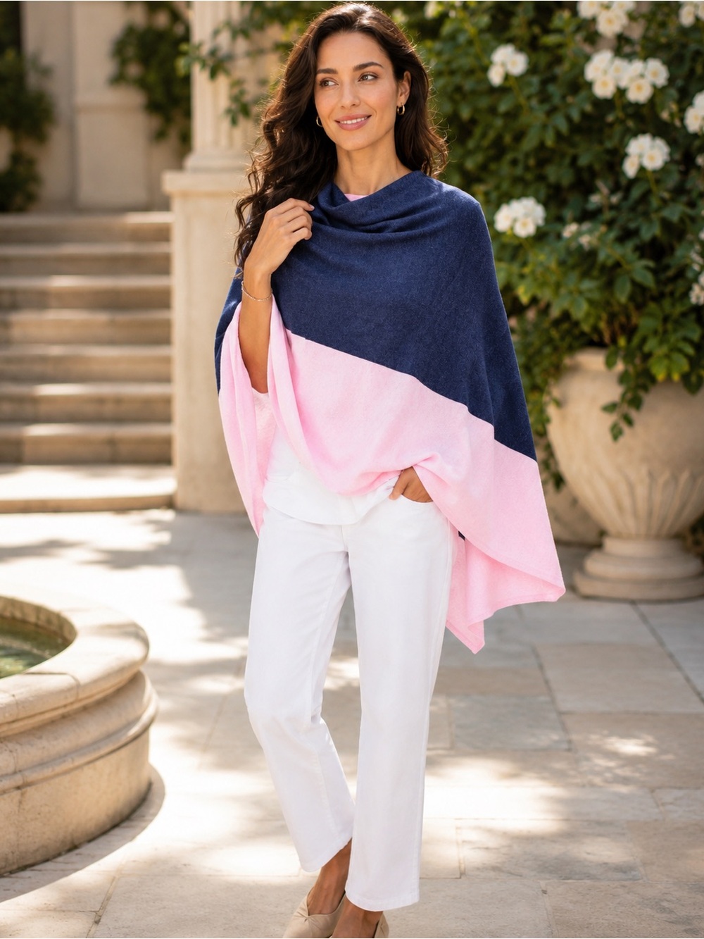 Shiraleah Madeleine Travel Poncho Navy Pink One Size NWOT